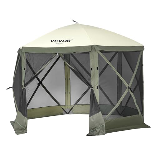 VEVOR Pop-Up-Pavillonzelt, Pop-Up-Zelt mit 6-seitigem Baldachin, Sonnenschutz mit 6 abnehmbaren Sichtschutz-Windtüchern und Netzfenstern, 10 x 10 Fuß, Schnellaufbau-Zelt mit Moskitonetz, Armeegrün von VEVOR