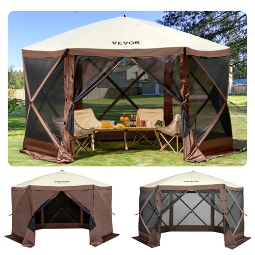 VEVOR Pop-Up-Pavillonzelt, Pop-Up-Zelt mit 6-seitigem Baldachin, Sonnenschutz mit 6 abnehmbaren Sichtschutz-Windtüchern und Netzfenstern, 3,5 x 3,5 m, Schnellaufbau-Zelt mit Moskitonetz, braun VEVOR Pop-Up-Pavillonzelt, Pop-Up-Zelt mit 6-seitigem Baldachin, Sonnenschutz mit 6 abnehmbaren Sichtschutz-Windtüchern und Netzfenstern, 3,5 x 3,5 m, Schnellaufbau-Zelt mit Moskitonetz, braun von VEVOR