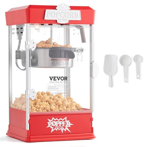 VEVOR Popcornmaschine Popcorn Maker 480 W Popcornautomat Popcorngerät 4 oz Kessel ergibt 1,5 Gal pro Ladung, Tisch-Popcornmaschine inkl. 3 Schaufeln, Popcornmaschine mit Kino-Stil Rot Café von VEVOR