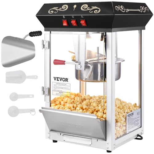 VEVOR Popcornmaschine Popcornautomat Popcorn-Maker, 850 W Popcornmaschine 8 oz Kessel für 48 Tassen pro Ladung, Popcornmaschine für die Arbeitsplatte mit gehärtetem Glas, inklusive 4 Schaufeln von VEVOR