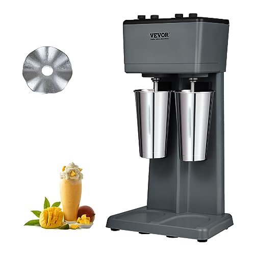 VEVOR Pro Drink Mixer Getränkemixer 500 W 820 mL Doppelkopf-Milchshakemaschine, 3 Drehzahl Einstellbar 15000/18000 / 21000 U/min, Edelstahlbecher Milk- & Proteinshake, Getränkemixer, Cocktail von VEVOR