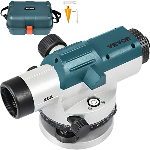 VEVOR Professional Optisches Nivelliergerät (26-fache Vergrößerung, Arbeitsbereich: bis zu 100 m, im Transportkoffer), Selbstnivellierend Nivelliergerät 15,8 mm Gewinde Staubdichtes Nivellierset, Grün von VEVOR
