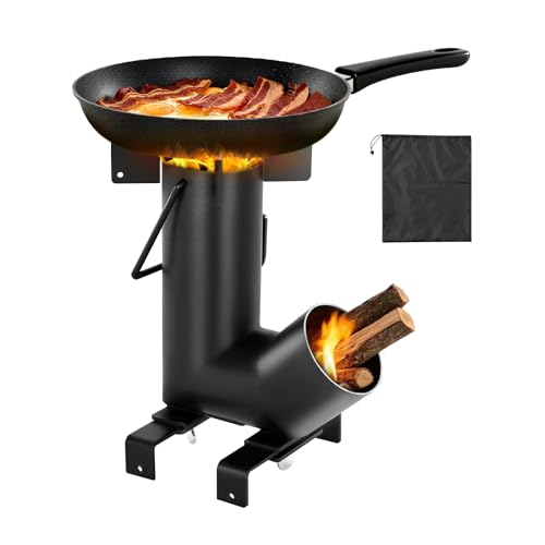 VEVOR Raketenofen, BBQ Rakete Holzofen aus Karbonstahl mit Tragetasche, zum Verbrennen von Zweigen, Stöcken oder Holzkohle zum Outdoor Kochen, Camping Outdoor-Campingkocher, Campinggrill von VEVOR