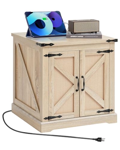 VEVOR Rattan-Couchtisch rechteckiger Kaffeetisch aus PE-Rattan Couchtisch mit MDF-Platte im Boho-Stil mit Stauraum & Retro-Metallscharnieren & Steckdose, für Wohnzimmer Schlafzimmer kleine Räume von VEVOR