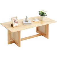 VEVOR Rattan-Couchtisch rechteckiger Kaffeetisch aus geflochtenem Rattanholz mit Tischplatte aus Gummibaumholz, 120 cm moderner Boho-Couchtisch mit von VEVOR