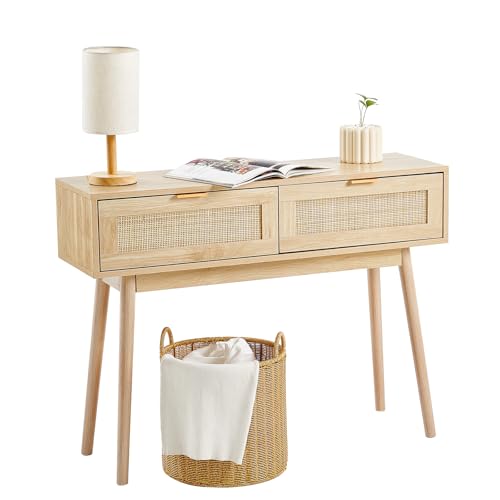 VEVOR Rattan-Konsolentisch mit 2 Schubladen, Rattan-Eingangstisch mit natürlicher Rattan-Schiebetür, Konsolen-Sofatisch für Wohnzimmer, Arbeitszimmer, Eingangsbereich oder Fernsehwand, Natur VEVOR Rattan-Konsolentisch mit 2 Schubladen, Rattan-Eingangstisch mit natürlicher Rattan-Schiebetür, Konsolen-Sofatisch für Wohnzimmer, Arbeitszimmer, Eingangsbereich oder Fernsehwand, Natur von VEVOR