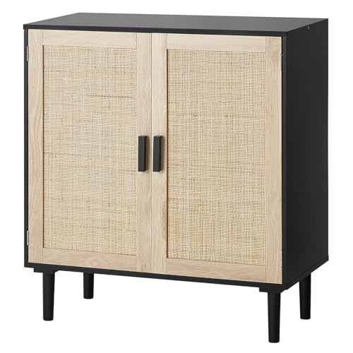 VEVOR Rattanschrank Rattankommode 1 STK. Aufbewahrungsschrank mit 2 magnetischen Türen, Sideboard Buffetschrank mit verstellbaren Regalen, Ideal für Flur Eingangsbereich Wohnzimmer oder Küche von VEVOR