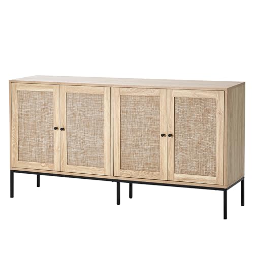 VEVOR Rattanschrank Rattankommode Aufbewahrungsschrank mit 4 magnetischen Türen & verstellbaren Regalen, Sideboard-Buffetschrank für Flur Eingangsbereich Wohnzimmer Küche Flur von VEVOR