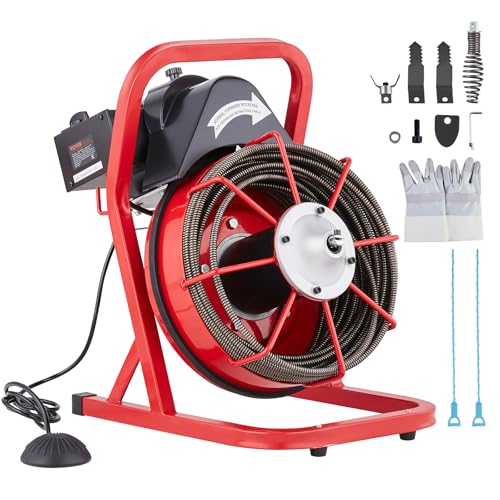 VEVOR Rohrreinigungsmaschine 22,86 m x 9,53 mm, Rohrreinigungsgerät mit 4 Schneidern, manueller Zuführung Kanalisationsspirale für 5 bis 10 cm Rohre von VEVOR