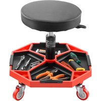 Rollbarer Werkstatthocker Werkstattsitz (136 kg Tragkraft) Garagensitz Arbeitshocker, höhenverstellbar (420–550 mm), Rollsitz mit Werkzeugablage für von VEVOR