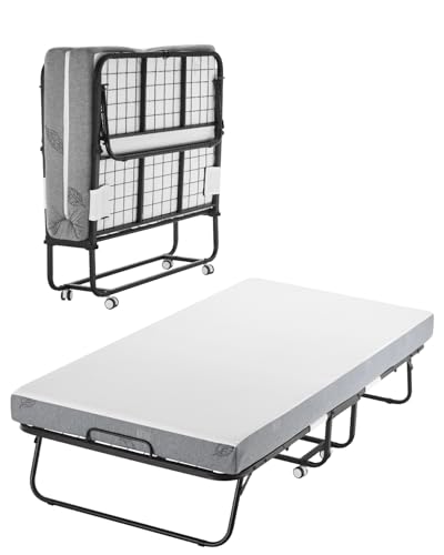 VEVOR Rollbett Klappbett mit 12,7 cm Matratze, faltbares Einzelbett mit Memory Foam-Matratze (190 x 98 cm), 204,1 kg belastbares Gästebett für Erwachsene Gäste, Metallbett für Schlafzimmer von VEVOR