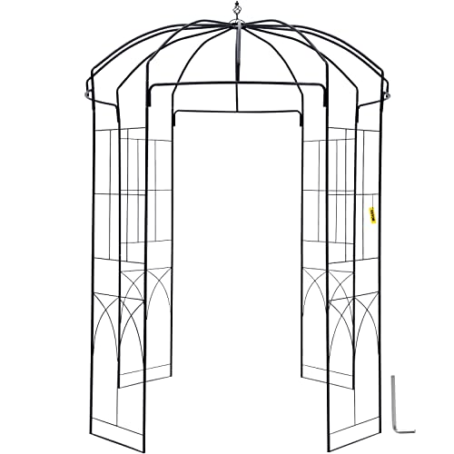 VEVOR Rosenbogen aus Metall 2,4 m hoch, 1,6 m breit Rosenpavillon Gartenlaube dekorativer romantischer Gartenpavillon für Kletterpflanzen, Jasmin Hochzeitsbogen Rankgitter, Rankhilfe Schwarz von VEVOR