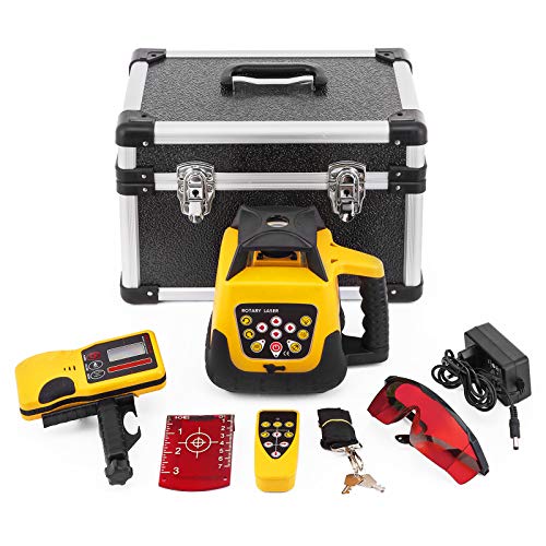 VEVOR Rot Professional Rotationslaser max. Arbeitsbereich 100 m, 360 Rotary Laser Level Wasser- und staubdicht außenbereich Arbeitszeit 20 Stunden in Handwerkerkoffer 2 kg Fernbedienung Yellow Shell von VEVOR