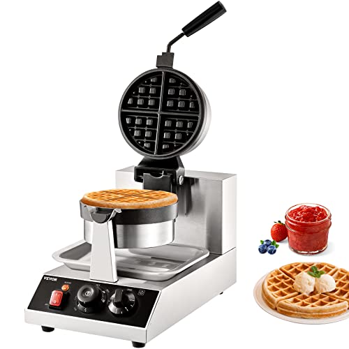 VEVOR Rundes Waffeleisen Waffel 1300 W, Kontaktgrill Belgische Waffeleisen 4 Stk. Edelstahl Waffeln Automat inkl. Lebensmittelclip & Bürsten & Verbrühungssicherer Griff, für Cafés, Restaurant usw. von VEVOR