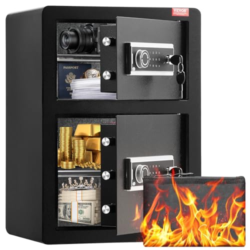 VEVOR Safe Tresor mit feuerfester Geldtasche, Doppeltüren-Safe 3,5 Kubikfuß, 2 höhenverstellbare Trennwände, digitaler Möbeltresor mit Schlüssel, Code, Safe für Geld Schmuck Wertsachen, Schwarz von VEVOR