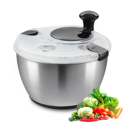 VEVOR Salatschleuder Salattrockner mit Kurbelantrieb 4,5 L, Gemüsetrockner, Waschmaschine, Salatreiniger & Trockner mit Schüsseldeckel aus Edelstahl, Geeignet für Gemüse, Kräuter, Beeren, Früchte von VEVOR