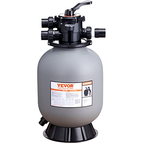 VEVOR Sandfilteranlage 35GPM Durchfluss Filteranlage 406,4mm Sandfilter 1-1/2Zoll Einlass-/Auslassdurchmesser Filterkessel HDPE Filterpumpe 7-Wege-Mehrwegeventil Sandfilterpumpe 400x400x820mm von VEVOR