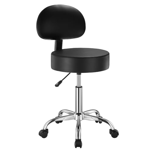 VEVOR Sattelhocker Rollhocker 204 kg belastbarer höhenverstellbarer (84-100 cm) Drehhocker Arbeitshocker mit Rückenlehne, PU-Leder-Drehsattelstuhl für Salon Spa Massage Klinik Schwarz von VEVOR