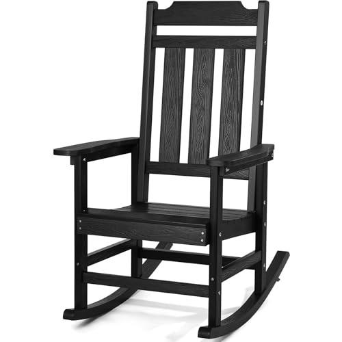 VEVOR Schaukelstuhl für die Veranda, HIPS-Schaukelstuhl für den Außenbereich, Schaukelstuhl für die Terrasse mit hoher Rückenlehne und glatten Armlehnen, trägt bis zu 180 kg, für Garten, Balkon von VEVOR