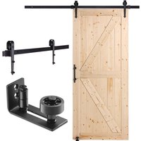 Scheunentor und Hardware-Set, 91,4 x 213,4 cm Holz-Schiebetor, sanft und leise, Scheunentor-Set mit 8-in-1-Bodenführung und Türgriff, von VEVOR