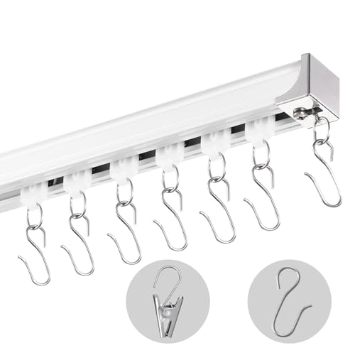 VEVOR Schiebe-Deckenvorhangschienensystem Set 3,6 m Raumteiler-Gardinenschiene Halterung zur Decken-/Wandmontage für Wohnzimmer Schlafzimmer mit Haken & Hardware & 4 Schienen, weiß 3610 x 68 x 46 mm von VEVOR
