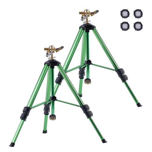 VEVOR Schlagregner auf Stativbasis, 2 Packungen, robuste Stativ-Sprinkler mit Messingkopf und 1,9 cm NH-Anschluss, 360 Grad große Flächenbewässerung, verstellbare Höhen, Sprinkler für Hof von VEVOR