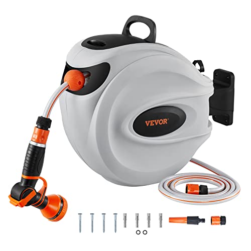 VEVOR Schlauchtrommel Wasser 25mx12mm mit Wandhalterung Tragegriff Schlauchaufroller mit 9-Muster-Sprühdüse & Gartenschlauch 180° Schwenkbar Wand-Schlauchbox mit Aufroll-Automatik Gießen Autowaschen von VEVOR