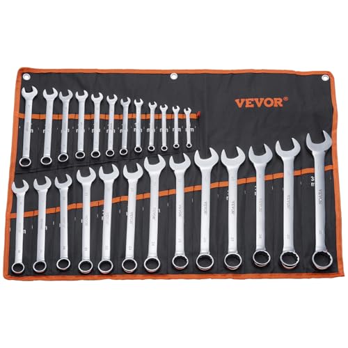 VEVOR Schlüsselsatz 25-teiliger Ratschenschlüsselsatz mit Rolltasche, Schlüsselsatz aus Karbonstahl metrisch 6 mm bis 32 mm, ideal für Haushalt Autoreparaturen Werkstatt Garage Notfall von VEVOR
