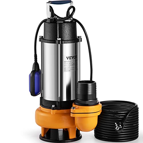 VEVOR Schmutzwasserpumpe mit var. Schwimmerschalter Tauchpumpe 2200W Gartenpumpe Durchfluss 60000L/h Schmutzwassertauchpumpe max. Hub 18m Wasserpumpe IPX8 Ideal zum Pumpen von Wasser von VEVOR
