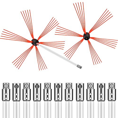 VEVOR Schornsteinbürste Nylon Kaminbürste Ofenrohrbürste 12 M Professionelle Armaturen Edelstahl mit flexiblen Nylonstangen, Chimney Sweep Kit 39FT, Rot, 12 Rods von VEVOR