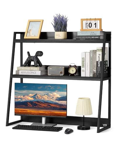 VEVOR Schreibtisch Bücherregal 2-stufiger Organizer (95 x 32 x 90 cm) Tischregale Organizer Ausstellungsregal aus Spanplatten + Melaminpapier + Q195A, Regal mit rutschfesten Füßen, Büro schwarz von VEVOR