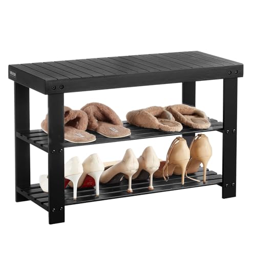 VEVOR Schuhregalbank Schuhbank (703 x 288 x 451 mm), Eingangsbereichsbank aus Bambus, 3-stufiges Schuhregal (130 kg belastbar), für Haustür Flur Wohnzimmer Schlafzimmer Schwarz von VEVOR