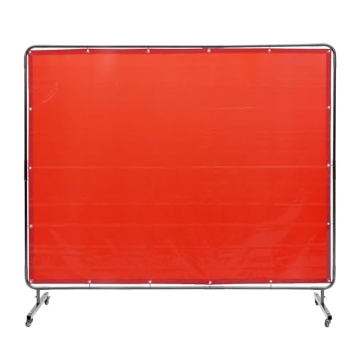 VEVOR Schweißvorhang 1,8 x 2,4 m Schweißschutzvorhang aus Flammhemmendem Vinyl Schweißschutzwand mit 4 Schwenkrädern und einem 6-stufigen UV-Schutz Schweißerdecke Schweißschutz Rot von VEVOR