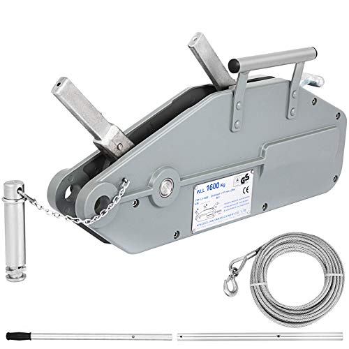 VEVOR Seilzug bis 1600 kg Kapazität mit Länge 25 m Drahtseil Edelstahl,12 kg Seilwinde Forstseilwinde Bremse Ziehen Spannen und Heben Handseilwinde Seildurchmesser 11 mm maximale Reiselast 2400 kg von VEVOR