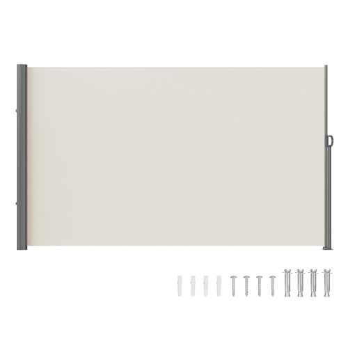 VEVOR Seitenmarkise 160 x 300 cm Seitenwandmarkise aus Polyestergewebe mit PU-Beschichtung Markise einziehbarer Griff mit Federmechanismus Sichtschutz Blickschutz für Balkone Innenhöfe UV30 Beige von VEVOR