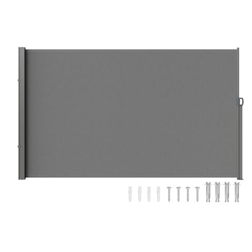 VEVOR Seitenmarkise 200 x 300 cm Seitenwandmarkise aus 180 g/m² Polyestergewebe mit PU-Beschichtung Markise einziehbarer Griff mit Federmechanismus Sichtschutz Blickschutz für Balkone Innenhöfe Grau von VEVOR