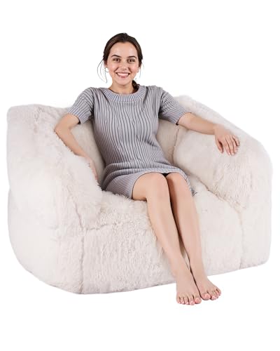 VEVOR Sitzsack Sofasessel (1220 x 1190 x 711 mm) mit Armlehnen für Erwachsene, Flauschiger Plüsch & hochdichter Schaumstofffüllung, Sitzsack mit Zapper, Lazy-Sofa für Schlafzimmer, Beige von VEVOR
