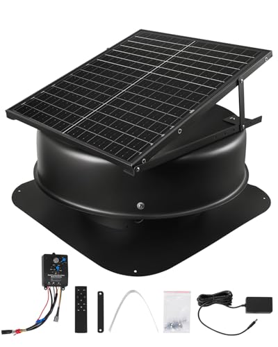 VEVOR Solarbetriebener Ventilator, 50 W Solar-Dachventilator mit Thermostat, Fernbedienung, 84950 L/min Luftstrom, integrierter Rauchsensor mit automatischer Abschaltung zum Kühlen & Entfeuchten VEVOR Solarbetriebener Ventilator, 50 W Solar-Dachventilator mit Thermostat, Fernbedienung, 84950 L/min Luftstrom, integrierter Rauchsensor mit automatischer Abschaltung zum Kühlen & Entfeuchten von VEVOR