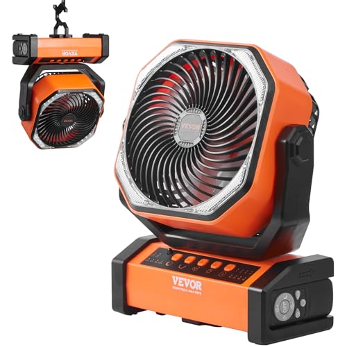 VEVOR Standventilator 210 x 100 x 268 mm Tischventilator Lüfter 138 CMF Ventilator mit 4 Geschwindigkeitsstufen Akku Ventilator 20000 mAh für Outdoor-Aktivitäten wie Camping Angeln Reisen von VEVOR