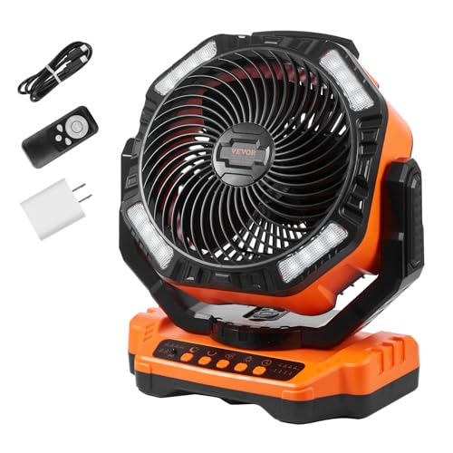 VEVOR Standventilator 334 x 173 x 370 mm Tischventilator Lüfter 362 CMF Ventilator mit 4 Geschwindigkeitsstufen Akku Ventilator 40000 mAh für Outdoor-Aktivitäten wie Camping Angeln Reisen von VEVOR