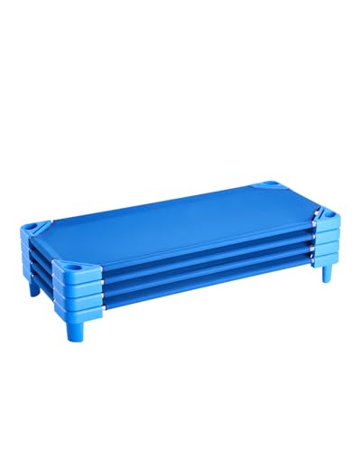 VEVOR Stapelbares Kinderbett 4er-Pack tragbare Kleinkinder-Schlafbetten, Standardgröße 130 x 57 x 15 cm, Kindertagesstättenbetten Vorschulklassenzimmer zum Schlafen Ausruhen Mittagsschlaf, blau von VEVOR