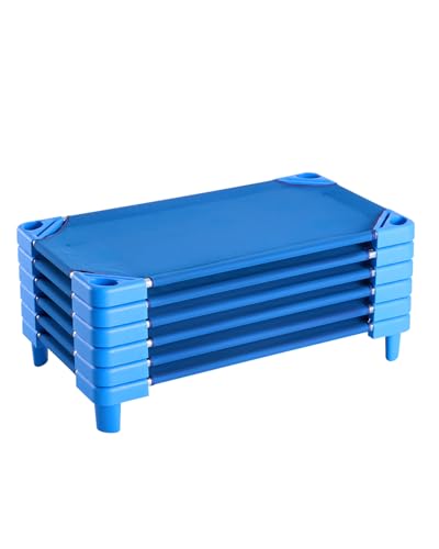 VEVOR Stapelbares Kinderbett tragbare Nickerchenbetten 6 TLG. (102 x 57 x 15 cm) Kindertagesstättenbetten für Kinder Vorschulklassenzimmer Kindertagesstättenbetten zum Schlafen Mittagsschlaf, blau von VEVOR