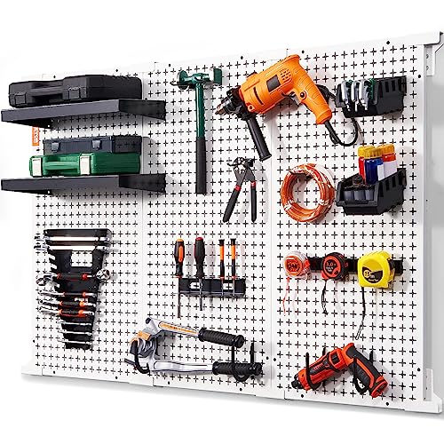 VEVOR Stecktafel-Wand-Organizer, 121,9 x 81,3 cm, 224,5 kg, Metall-Stecktafel-Organizer, Wandhalterung, 37-teiliges Werkzeug-Aufbewahrungsset mit 3 Stecktafeln, Haken, Aufbewahrungsbehältern, von VEVOR