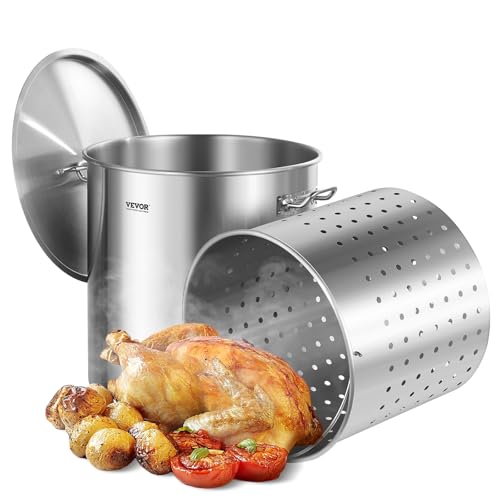 VEVOR Suppentopf Edelstahl, 79,5 L Kochtöpfe Großraumtopf, Kochgeschirr-Saucentopf mit Korb & Deckel & Griff, Suppentopf in Handelsqualität, Schleifbehandlung, zum Dämpfen Kochen oder Braten von VEVOR