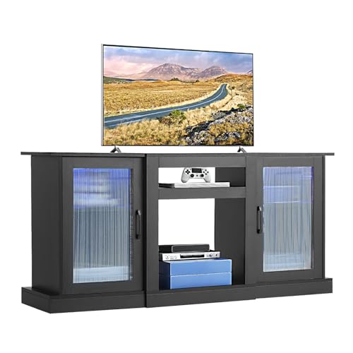 VEVOR TV-Ständer für Fernseher bis zu 65 Zoll, TV Tisch mit Lichtleiste, TV-Schrank aus Holz mit Türen & verstellbaren Regalen, Konsolentisch Fernsehschrank für Wohnzimmer Schlafzimmer, Schwarz VEVOR TV-Ständer für Fernseher bis zu 65 Zoll, TV Tisch mit Lichtleiste, TV-Schrank aus Holz mit Türen & verstellbaren Regalen, Konsolentisch Fernsehschrank für Wohnzimmer Schlafzimmer, Schwarz von VEVOR