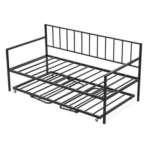 VEVOR Tagesbettrahmen in Twin-Größe, höhenverstellbares Tagesbett mit Ausziehbett, Plattformbettrahmen mit LED-Licht & Ladestation, Tagesbett Sofabett mit Metalllatten für Wohnzimmer Schlafzimmer VEVOR Tagesbettrahmen in Twin-Größe, höhenverstellbares Tagesbett mit Ausziehbett, Plattformbettrahmen mit LED-Licht & Ladestation, Tagesbett Sofabett mit Metalllatten für Wohnzimmer Schlafzimmer von VEVOR