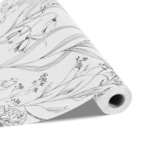 VEVOR Tapete selbstklebend, 45 cm x 10 m, Wandtapete, weiße Klebefolie mit botanischem Blumenmuster, wasserfest, Möbelfolie, dekorative Vinylrolle für Schlafzimmer, Küche, Büro, Badezimmer von VEVOR