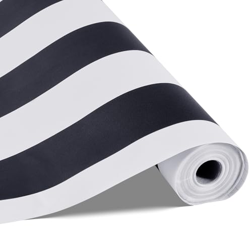 VEVOR Tapete selbstklebend, 45 cm x 15 m, Wandtapete, Klebefolie mit Streifen in Schwarz-Weiß, wasserfest, Möbelfolie, dekorative Vinylrolle für Schlafzimmer, Küche, Büro, Badezimmer VEVOR Tapete selbstklebend, 45 cm x 15 m, Wandtapete, Klebefolie mit Streifen in Schwarz-Weiß, wasserfest, Möbelfolie, dekorative Vinylrolle für Schlafzimmer, Küche, Büro, Badezimmer von VEVOR
