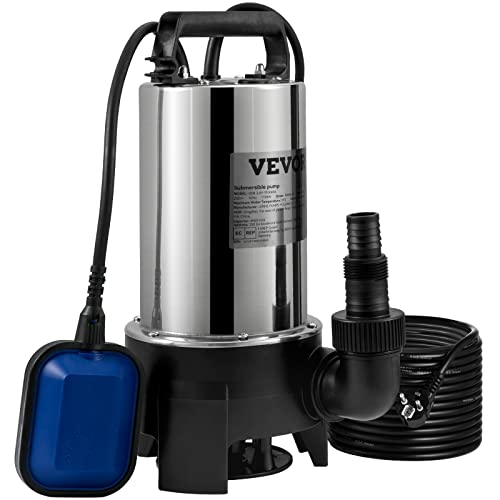 VEVOR Tauchpumpe 1100W Schmutzwasserpumpe 230V Gartenpumpe Durchfluss 333,3L/min Schmutzwassertauchpumpe IPX8 Auslass zuschneidbar zum Pumpen von Wasser aus Schwimmbädern Teichen von VEVOR