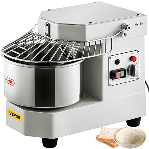 VEVOR Teigknetmaschine Küchenmaschine, 8 L Edelstahl Teigmixer, 450 W, einstellbar (130/233/414 U/min), inkl. Edelstahlschüssel, Sicherheitsschild, Timer, ideal für Bäckereien, Restaurants, Pizzeria von VEVOR